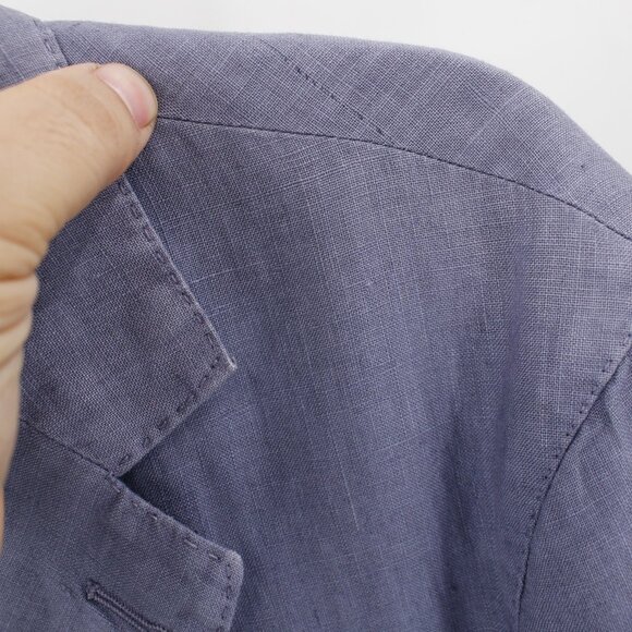 120% Lino Sports Coat medium linen Blue Unstructured notch lightweight blazer - Picture 2 of 16